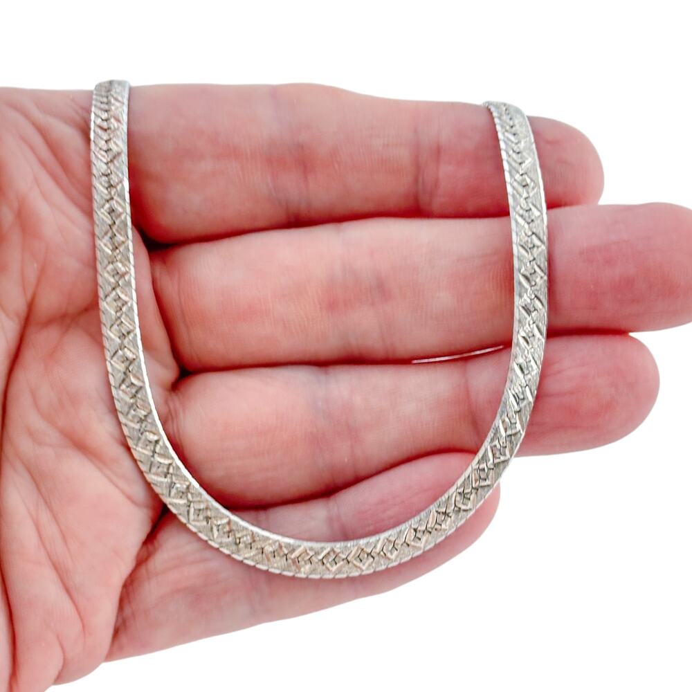 Vintage Italy Sterling Silver 925 Patterned Herringbone Necklace 18"